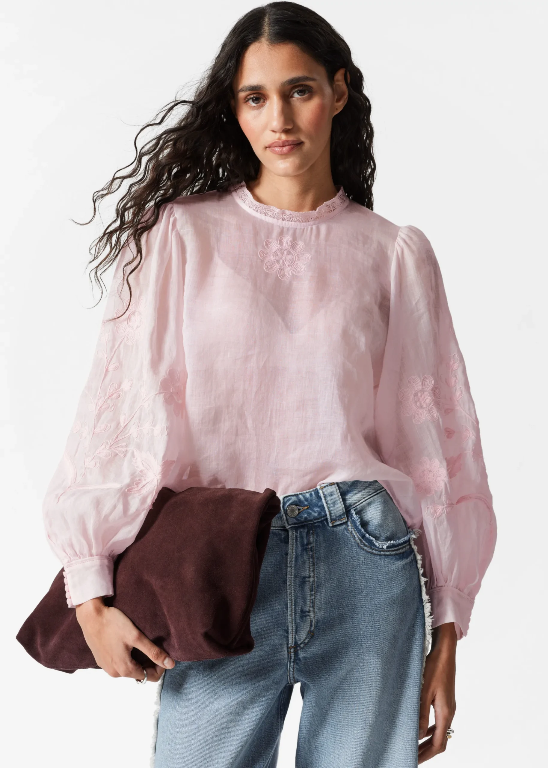 & Other Stories Bestickte Bluse aus Ramie