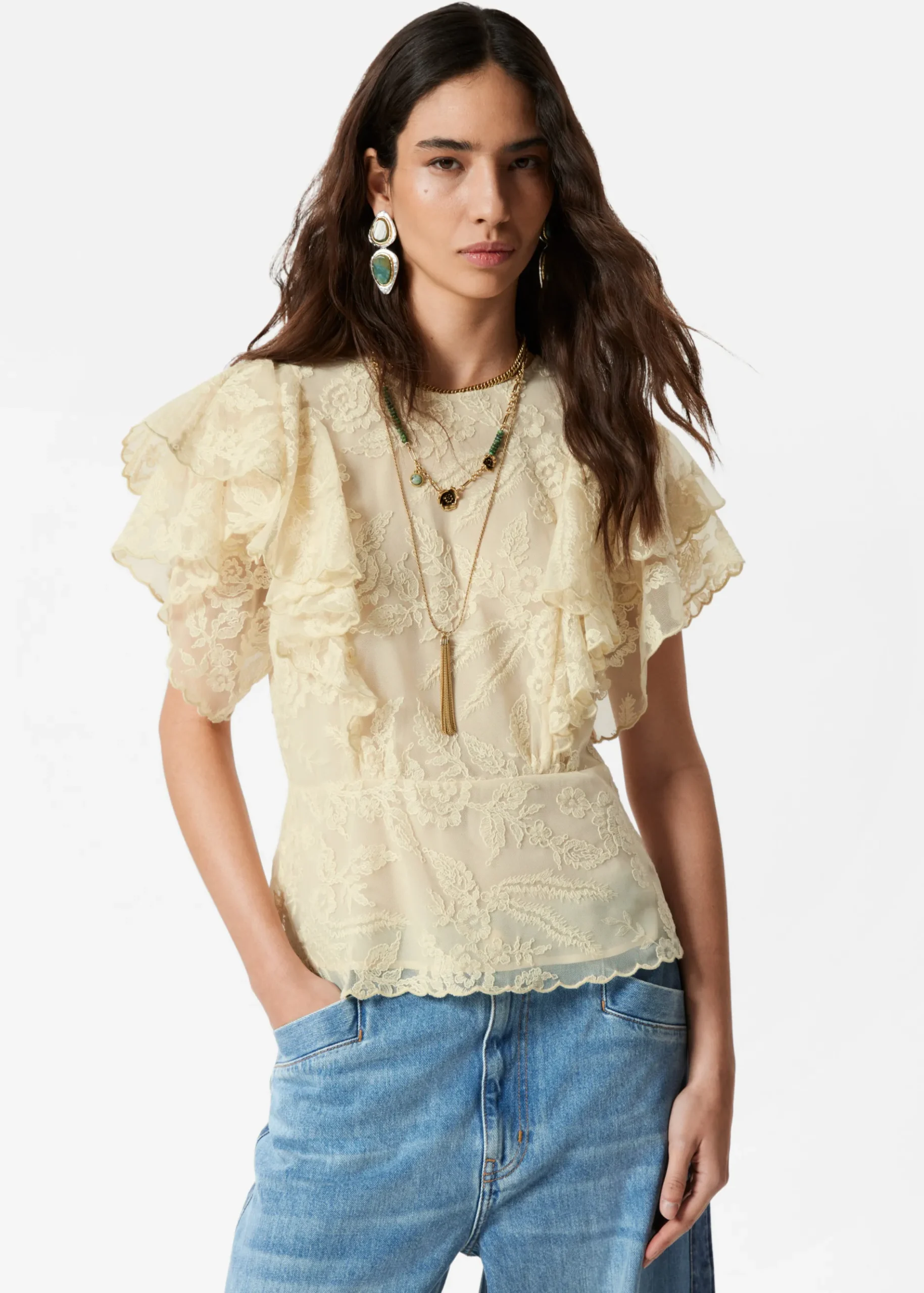 & Other Stories Bluse mit Spitze und Volants