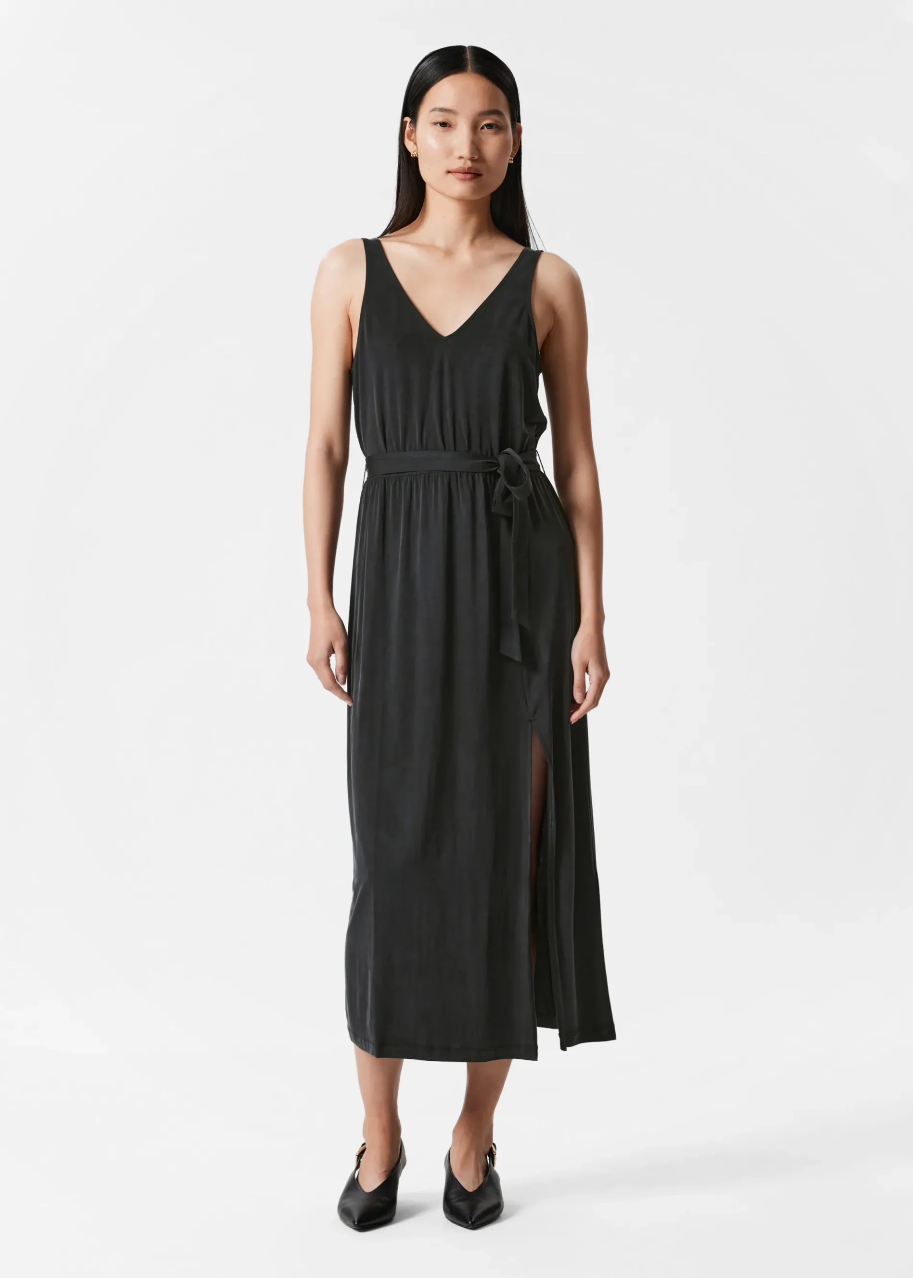 & Other Stories Cupro-Midikleid mit V-Ausschnitt