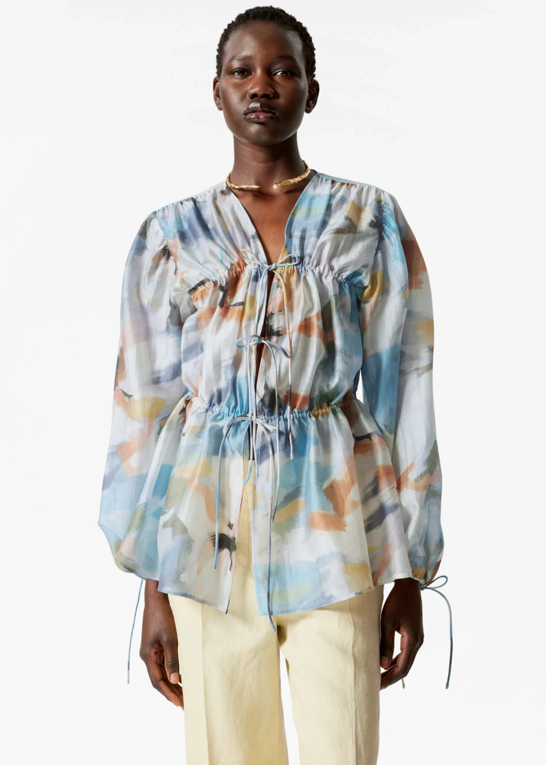 & Other Stories Geraffte Bluse mit Kordelzug