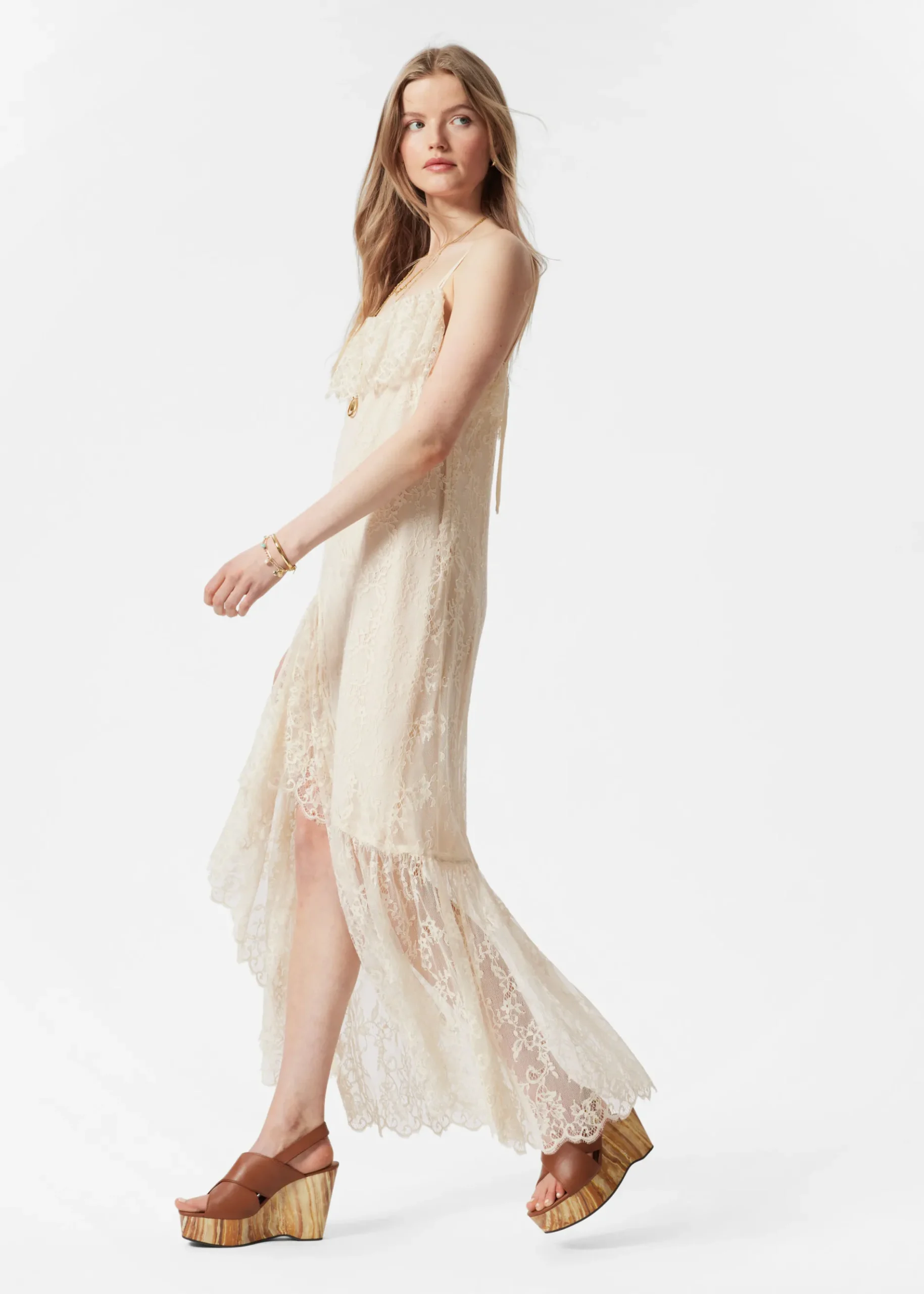 & Other Stories Gerüschtes Midikleid mit Spitze