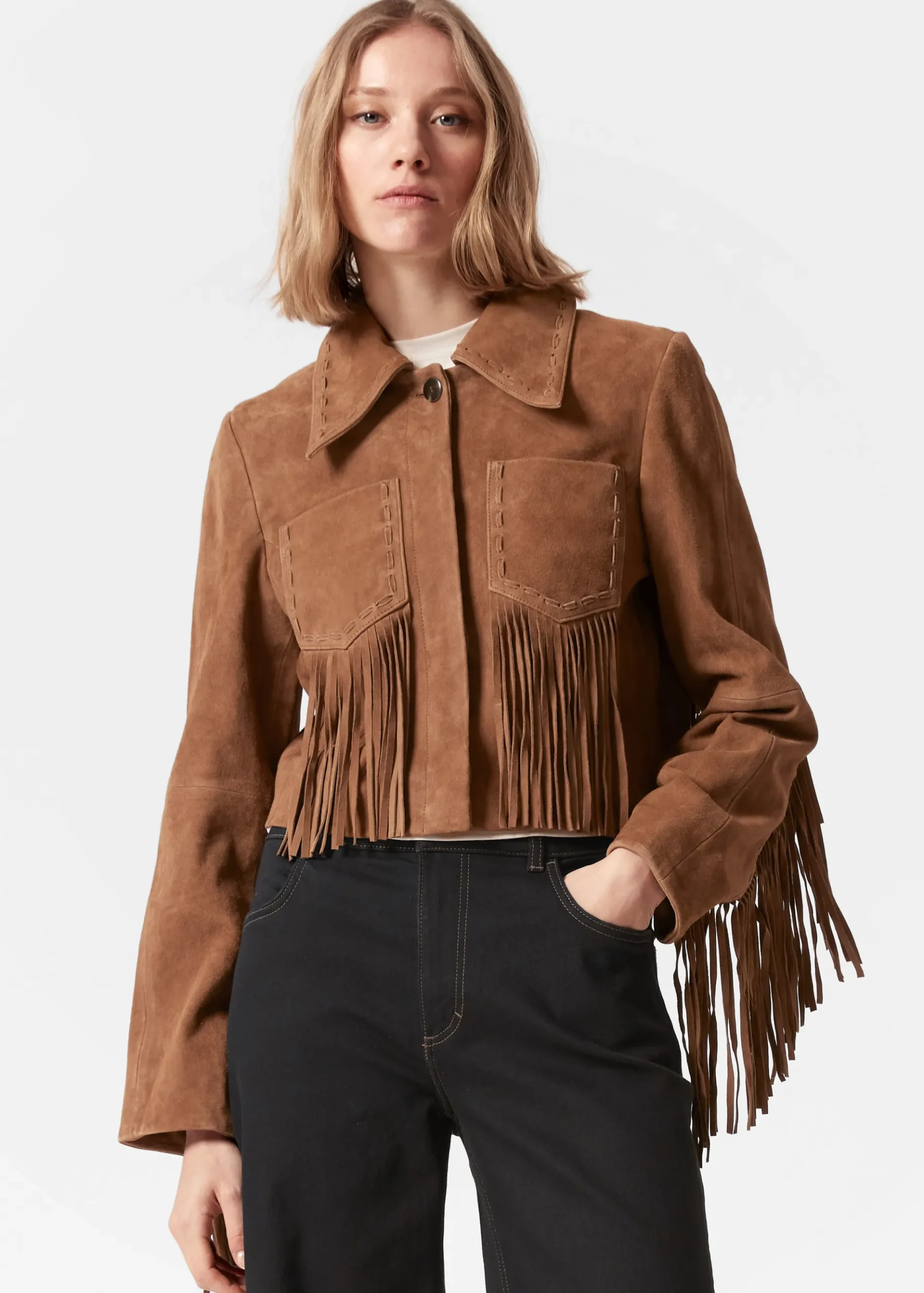 & Other Stories Jacke aus Veloursleder mit Fransen