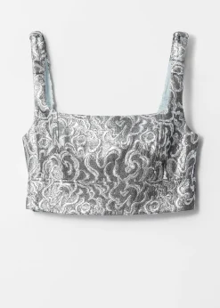 & Other Stories Jacquard-Crop Top in Metallic-Optik