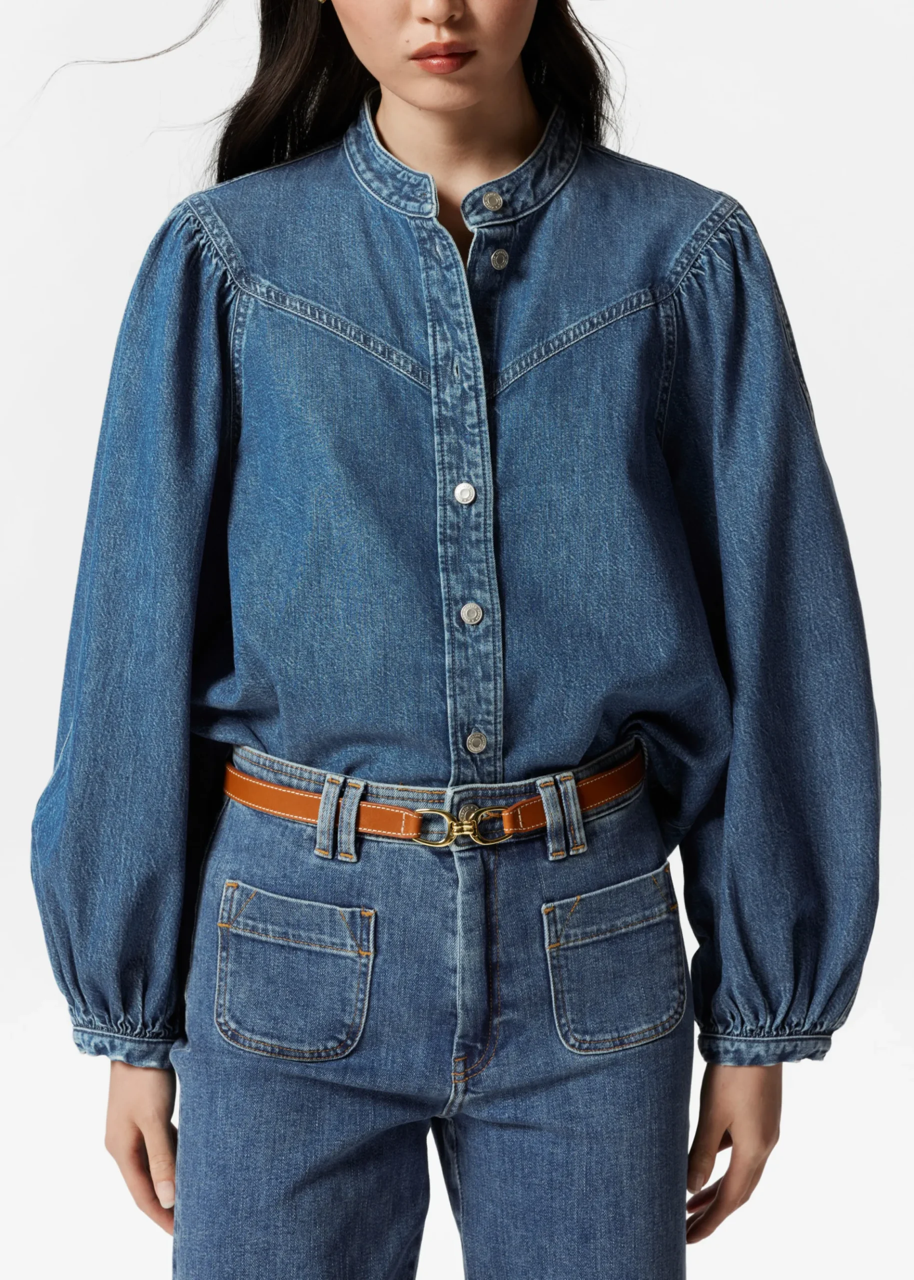 & Other Stories Jeansbluse mit Puffärmeln
