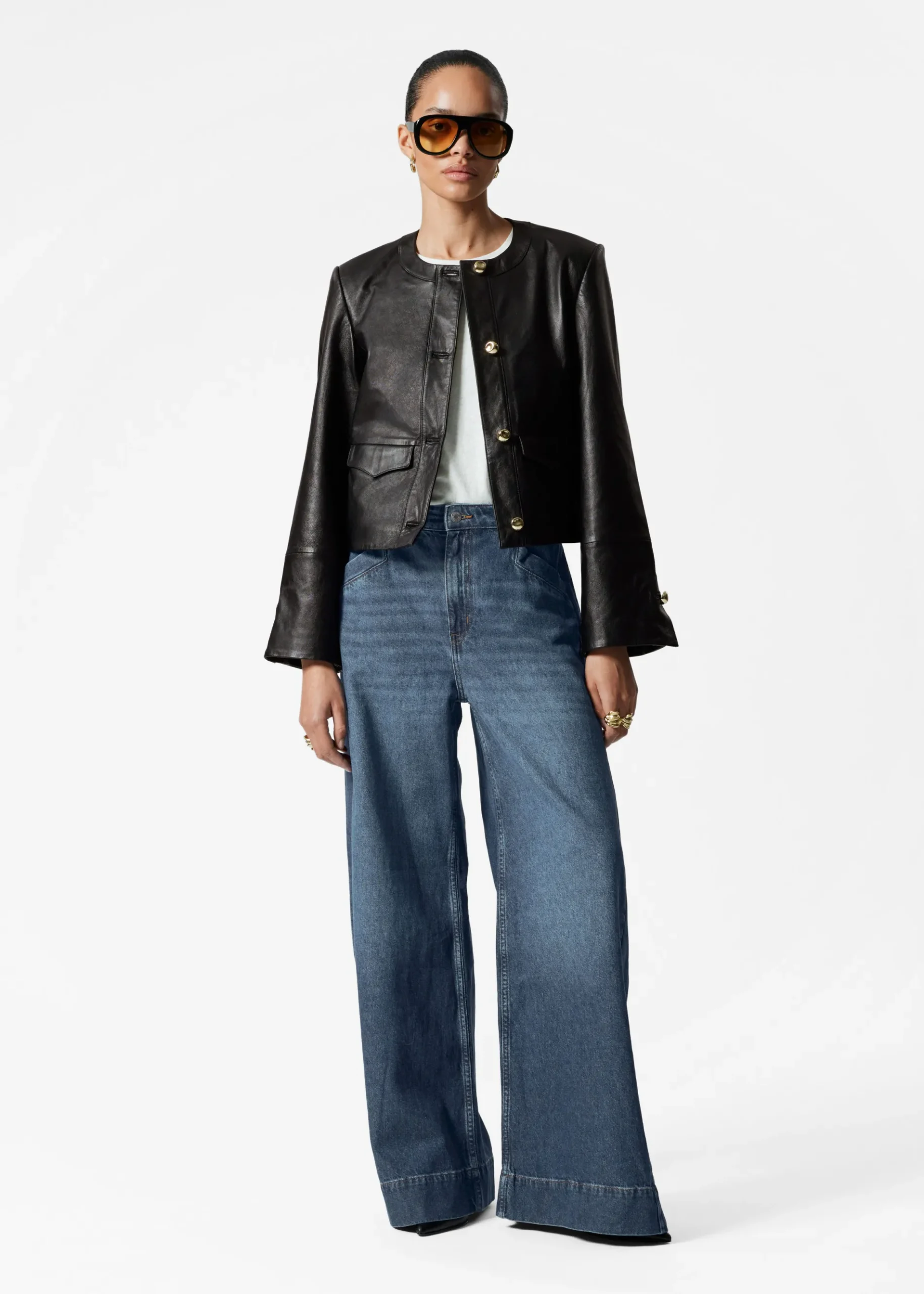 & Other Stories Kragenlose Lederjacke
