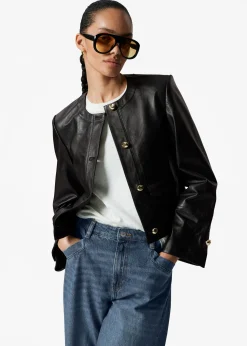 & Other Stories Kragenlose Lederjacke