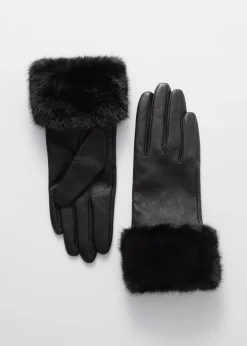 & Other Stories Lederhandschuhe mit Kunstpelzbesatz