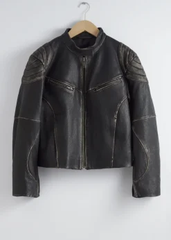 & Other Stories Lederjacke mit Steppnähten