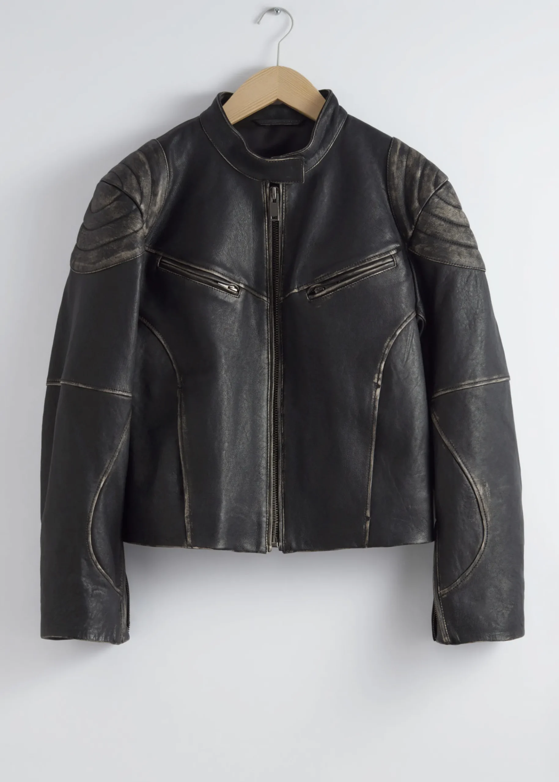 & Other Stories Lederjacke mit Steppnähten