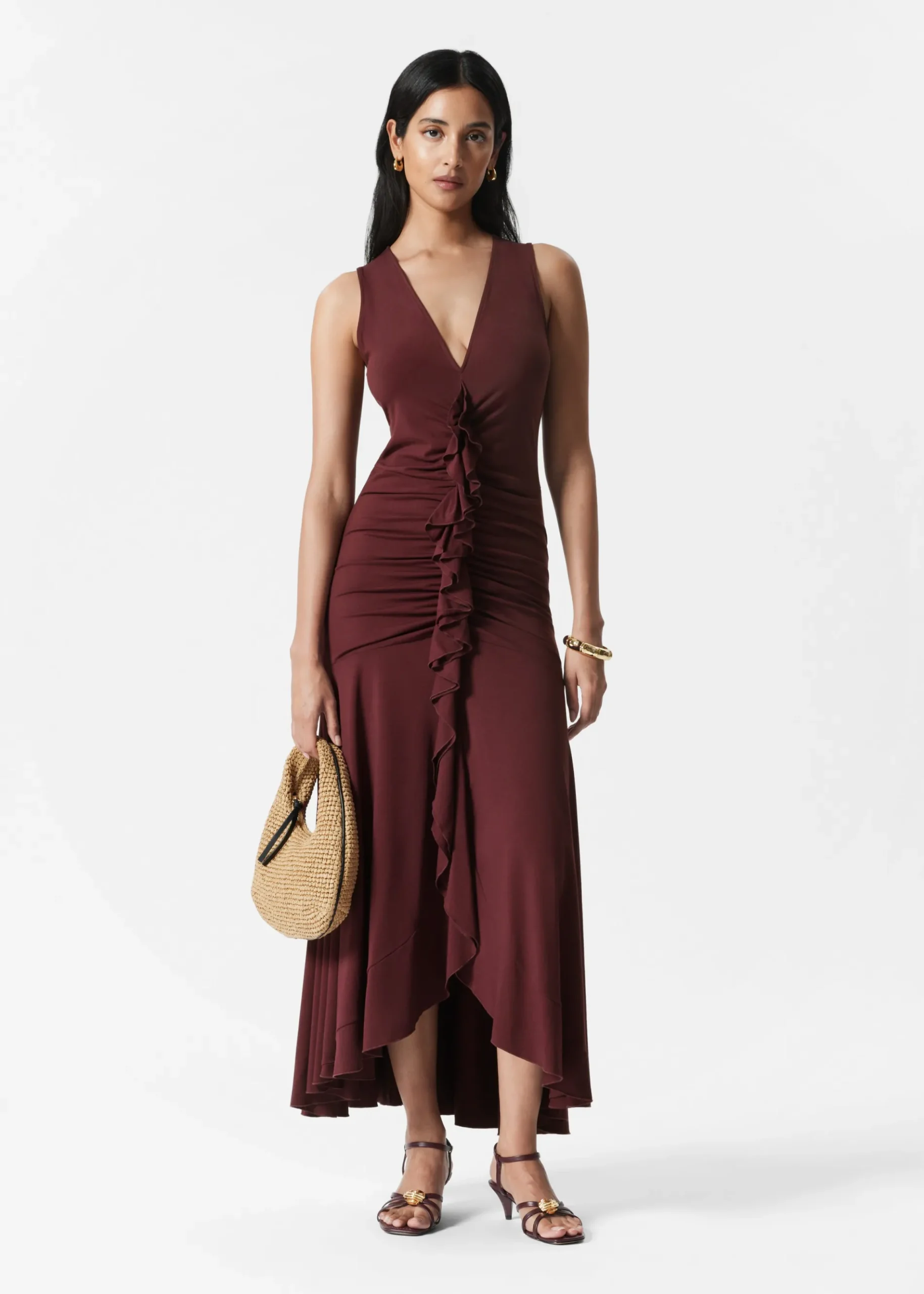 & Other Stories Maxikleid mit V-Ausschnitt und Rüschen