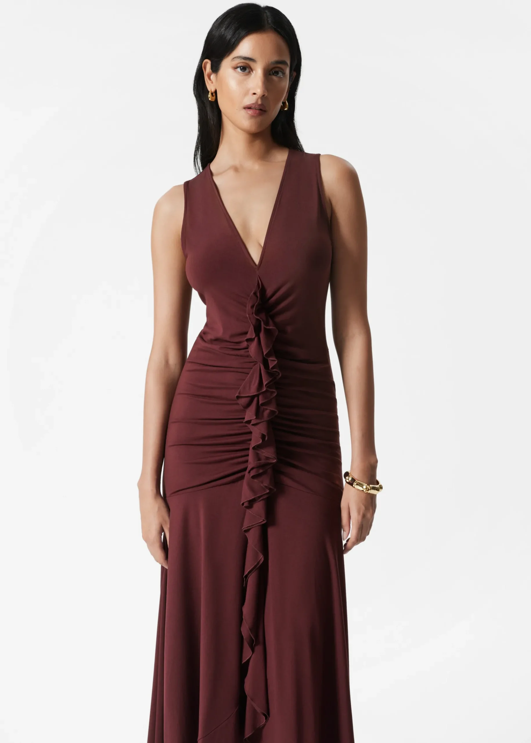 & Other Stories Maxikleid mit V-Ausschnitt und Rüschen