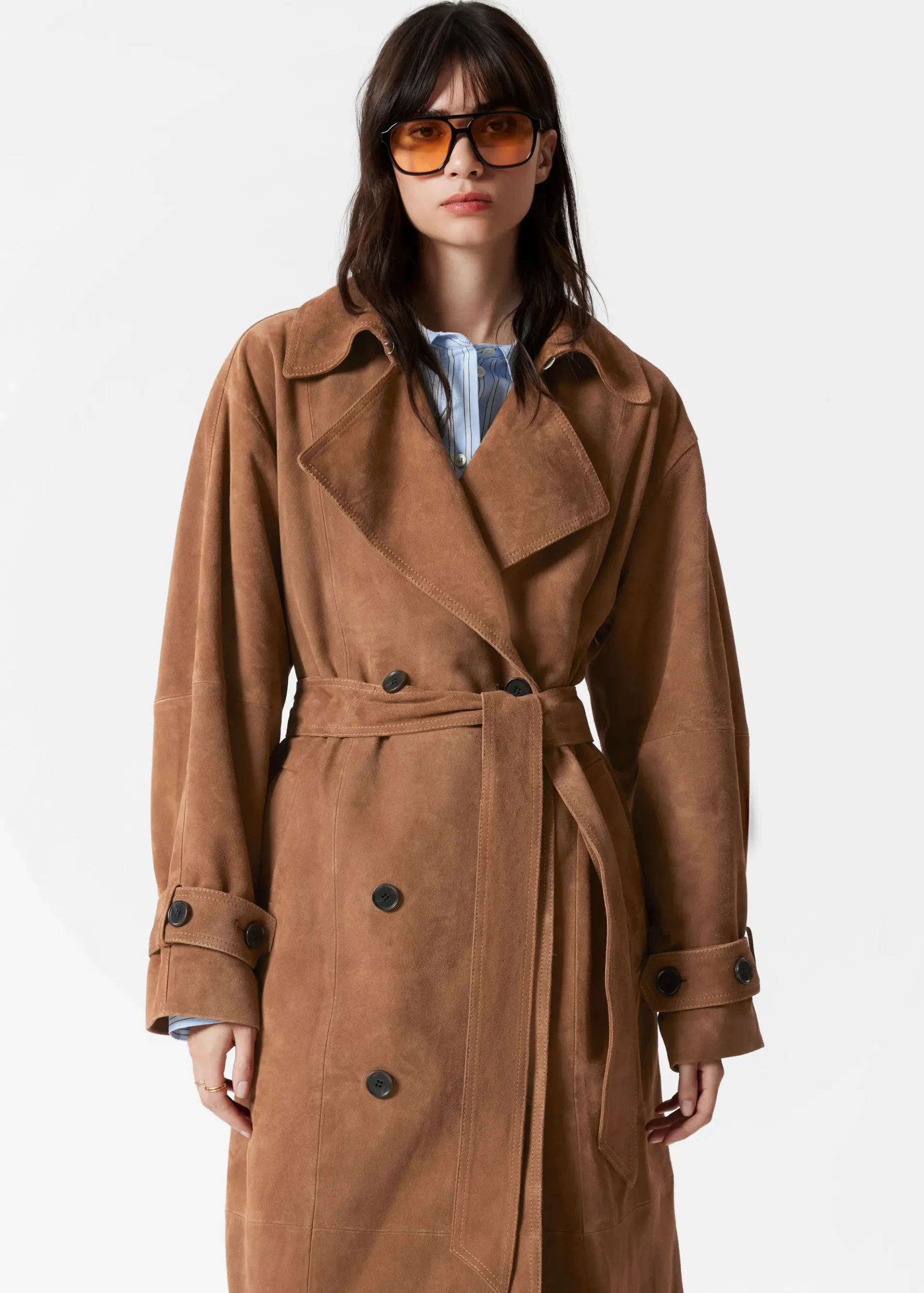 & Other Stories Maxi-Trenchcoat aus Veloursleder