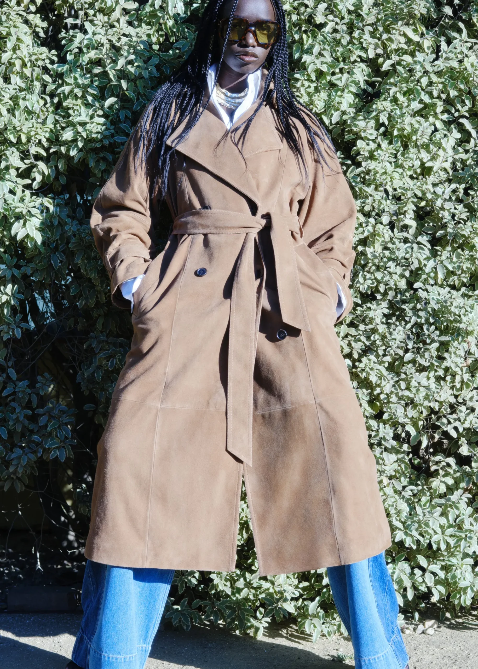 & Other Stories Maxi-Trenchcoat aus Veloursleder
