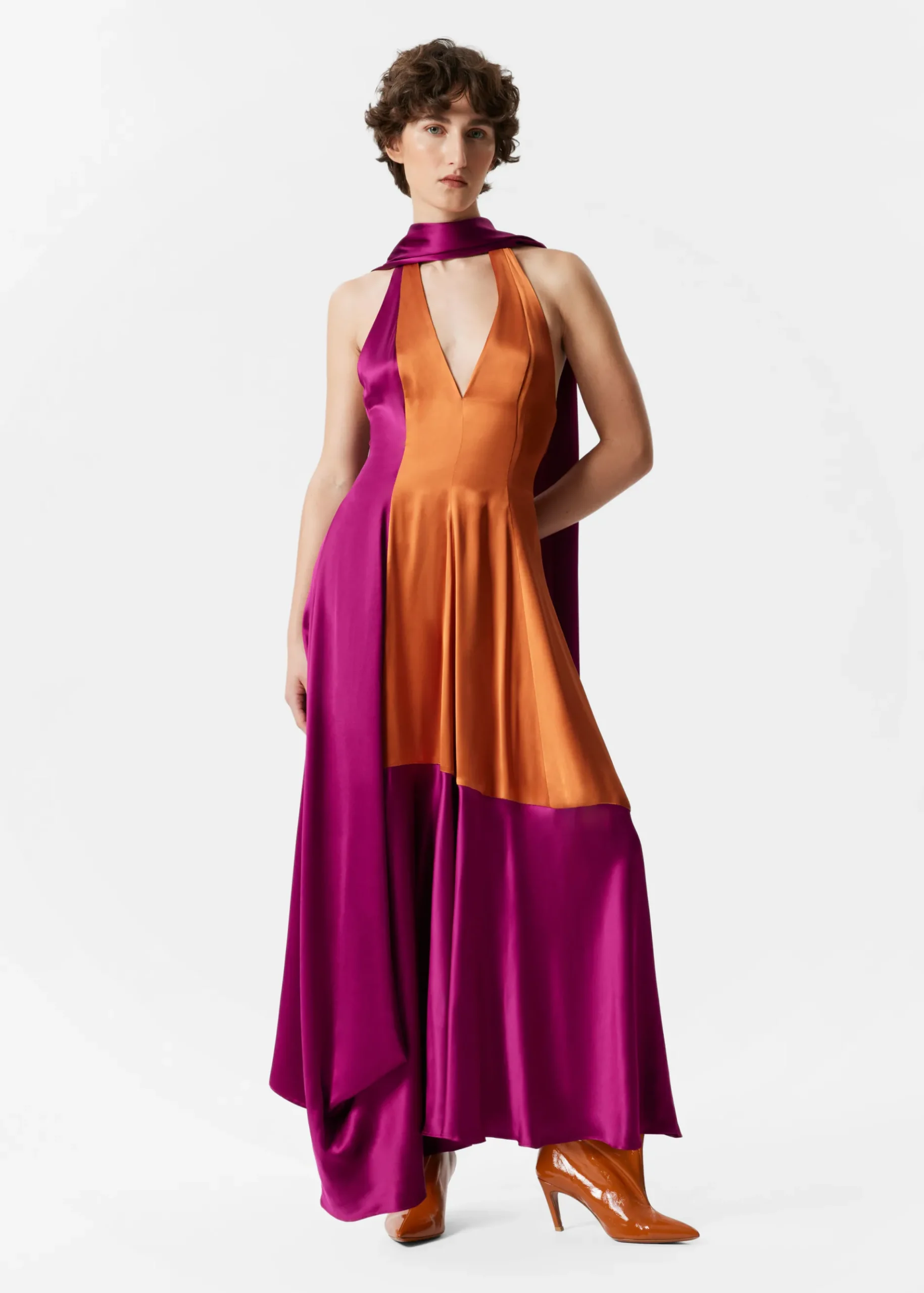 & Other Stories Satin-Maxikleid mit Schal