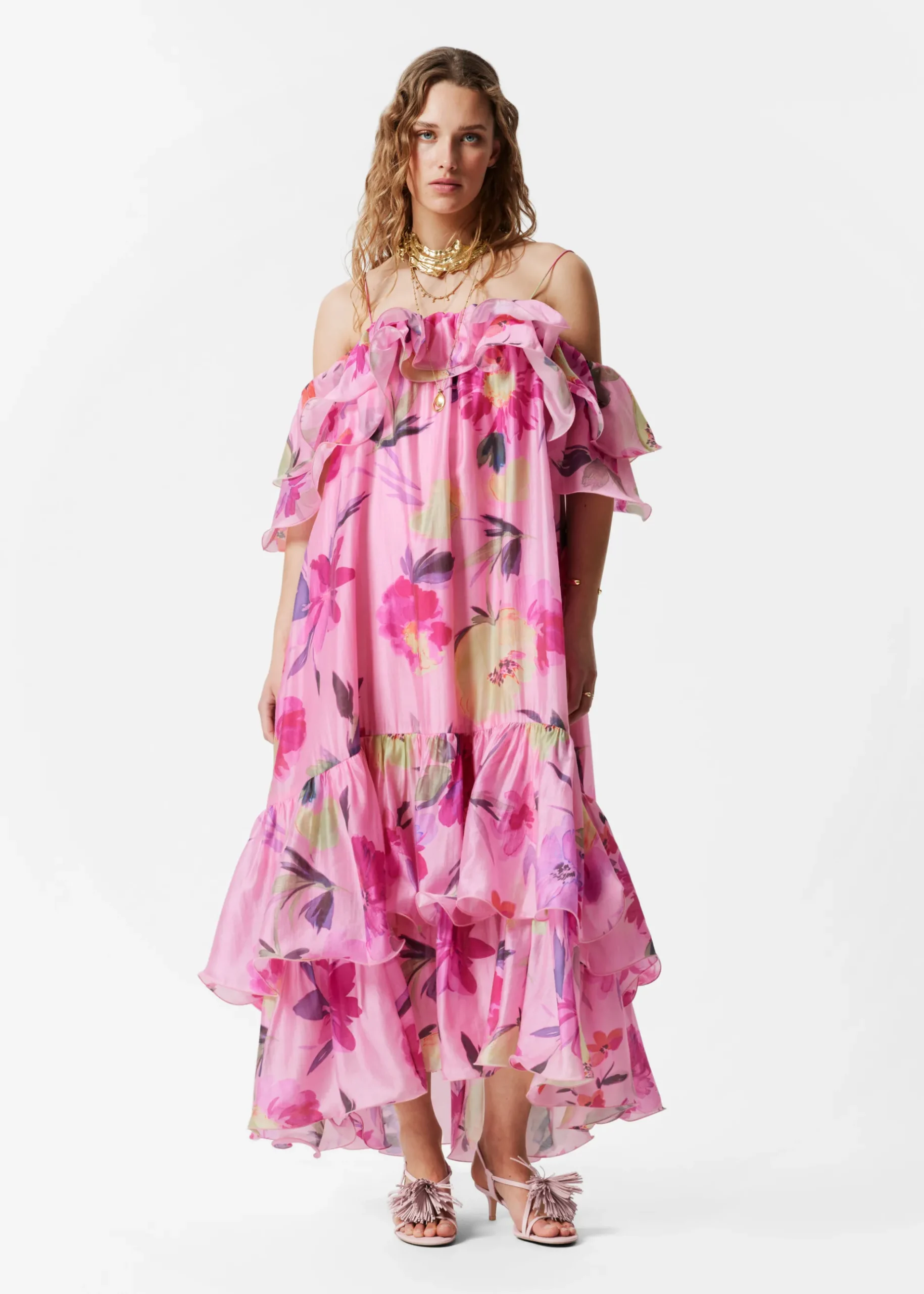 & Other Stories Schulterfreies Maxikleid mit Rüschen