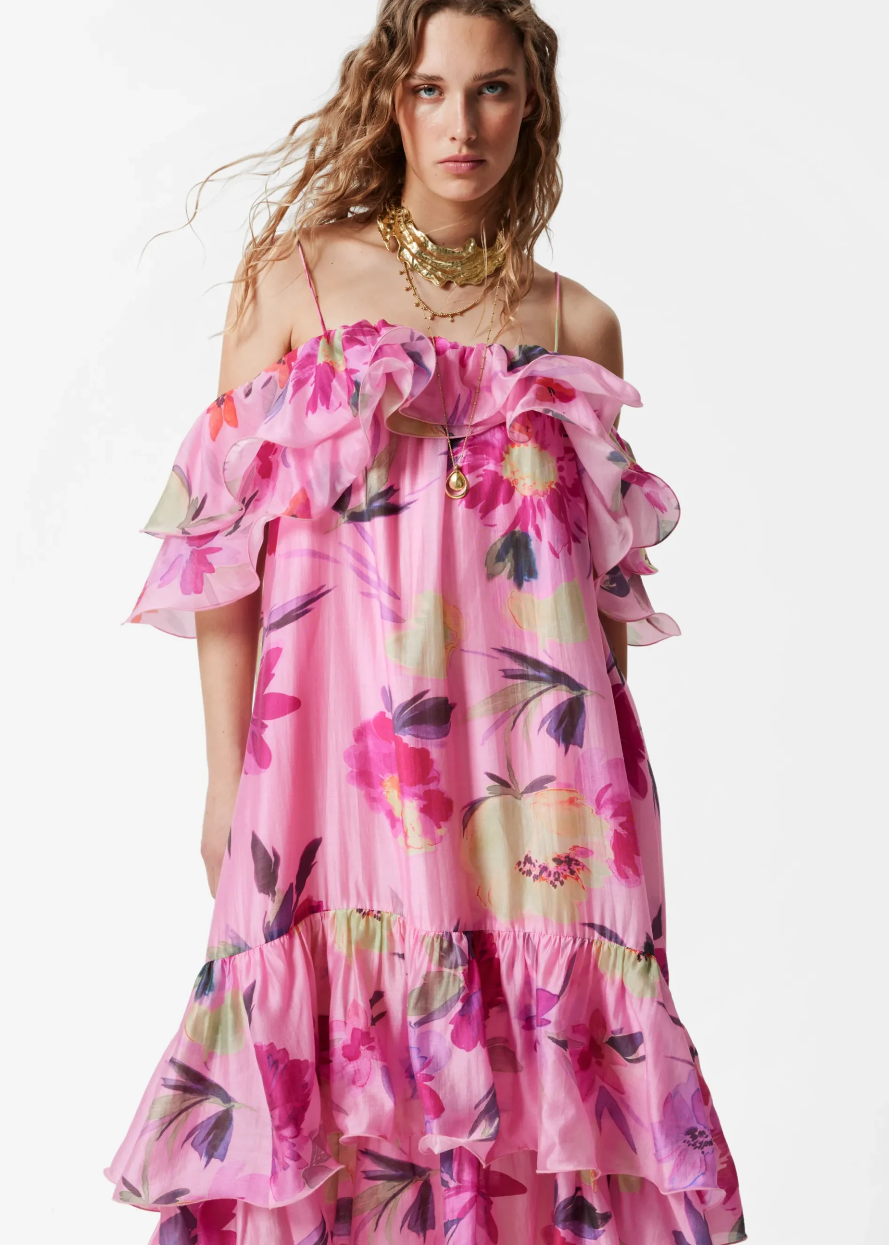 & Other Stories Schulterfreies Maxikleid mit Rüschen