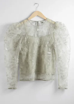 & Other Stories Transparente Organza-Bluse mit Stickerei
