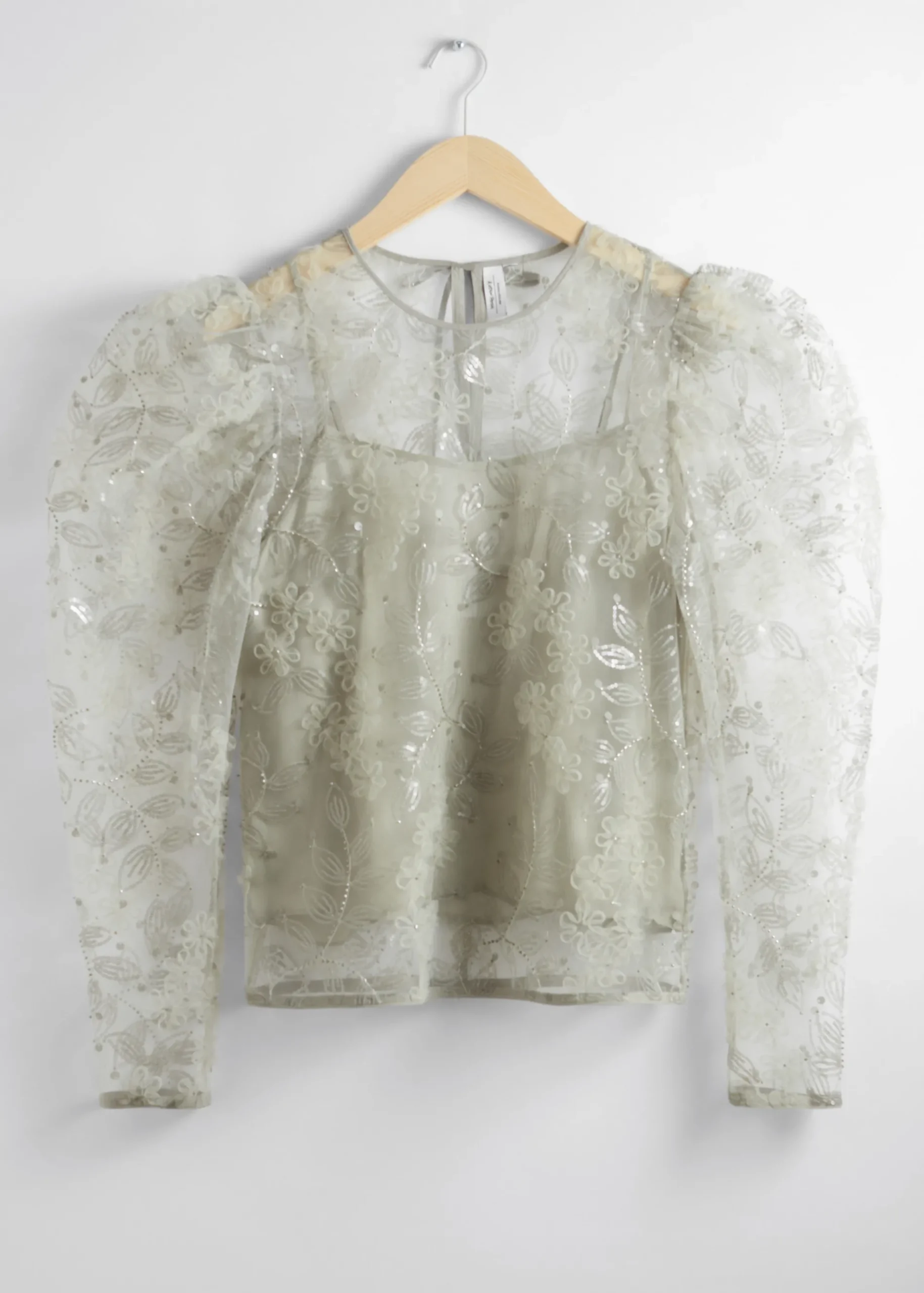 & Other Stories Transparente Organza-Bluse mit Stickerei