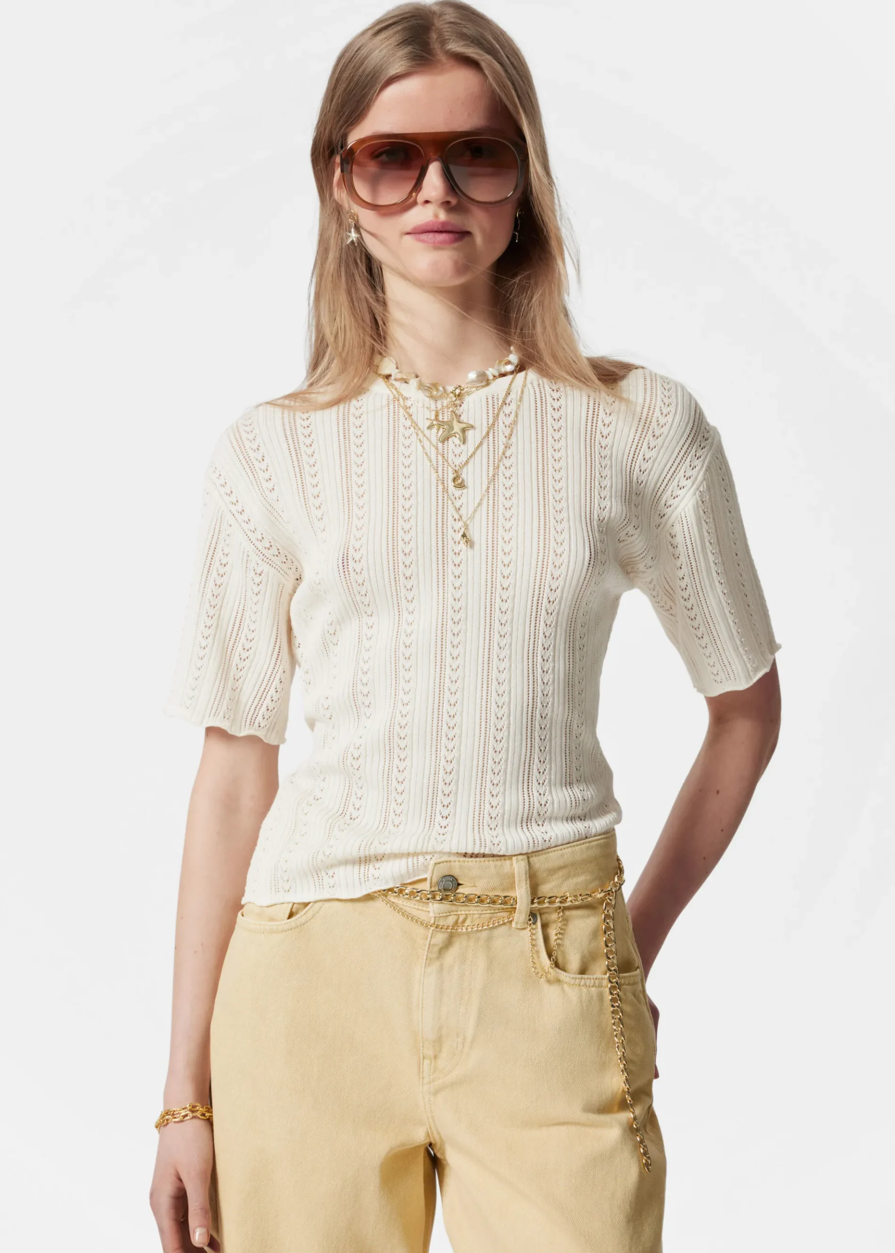 & Other Stories T-Shirt aus Pointelle-Strick